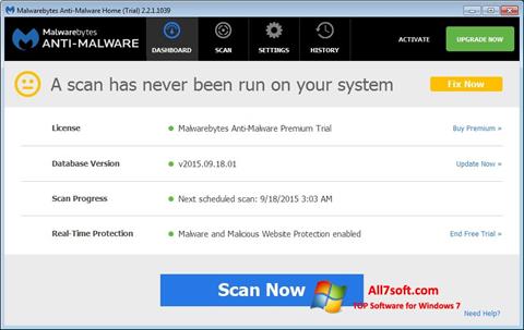 Zrzut ekranu Malwarebytes Anti-Malware Free na Windows 7