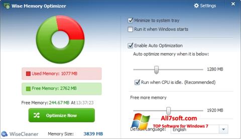Zrzut ekranu Wise Memory Optimizer na Windows 7