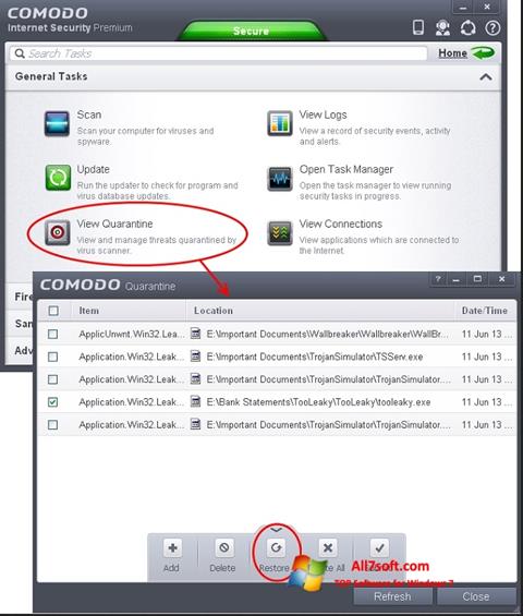 Zrzut ekranu Comodo Internet Security na Windows 7