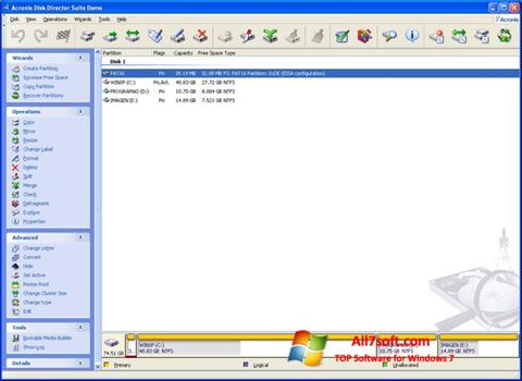 Zrzut ekranu Acronis Disk Director Suite na Windows 7