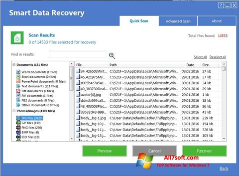 Zrzut ekranu Smart Data Recovery na Windows 7
