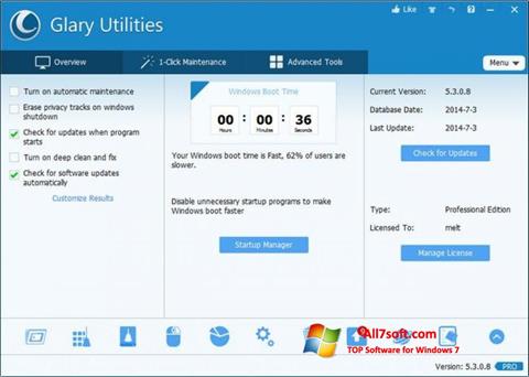 Zrzut ekranu Glary Utilities Pro na Windows 7