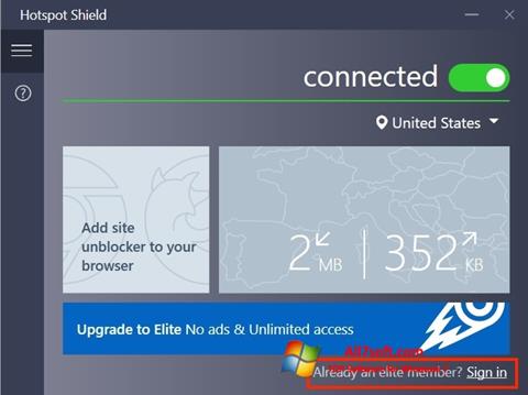 Zrzut ekranu Hotspot Shield na Windows 7