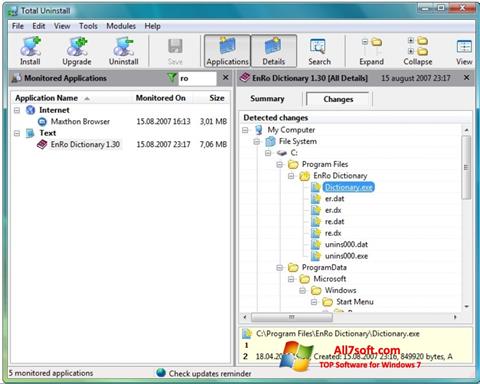 Zrzut ekranu Total Uninstall na Windows 7