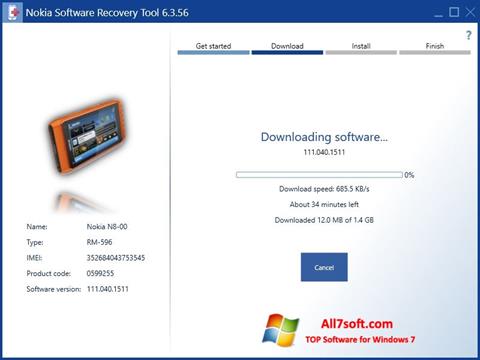 Zrzut ekranu Nokia Software Recovery Tool na Windows 7