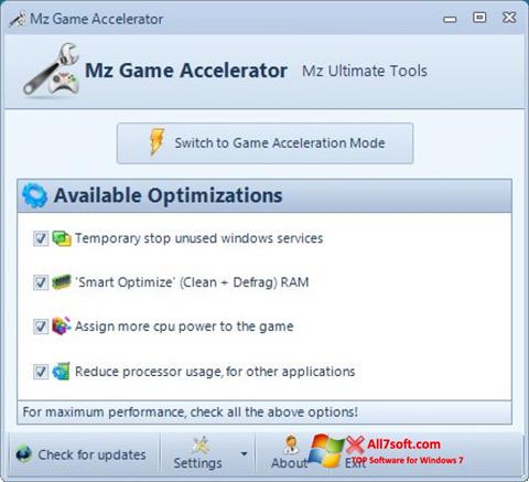 Zrzut ekranu Mz Game Accelerator na Windows 7
