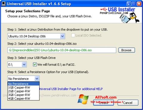 Zrzut ekranu Universal USB Installer na Windows 7
