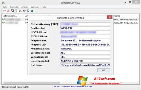 Zrzut ekranu WirelessKeyView na Windows 7