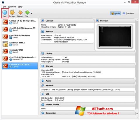 Zrzut ekranu VirtualBox na Windows 7