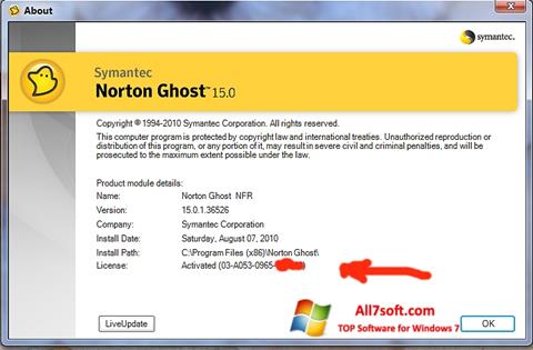 Zrzut ekranu Norton Ghost na Windows 7