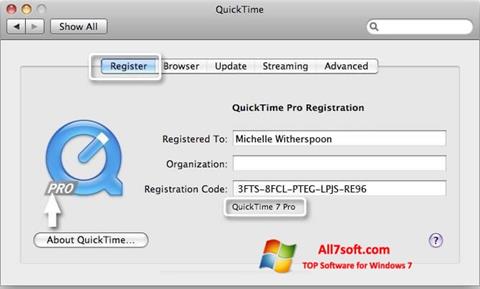 Zrzut ekranu QuickTime Pro na Windows 7