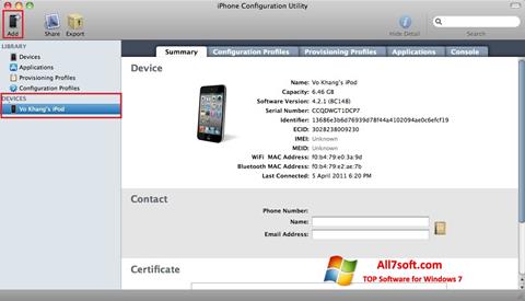 Zrzut ekranu iPhone Configuration Utility na Windows 7