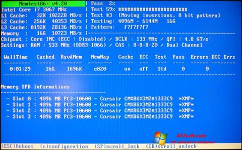 Zrzut ekranu MemTest na Windows 7