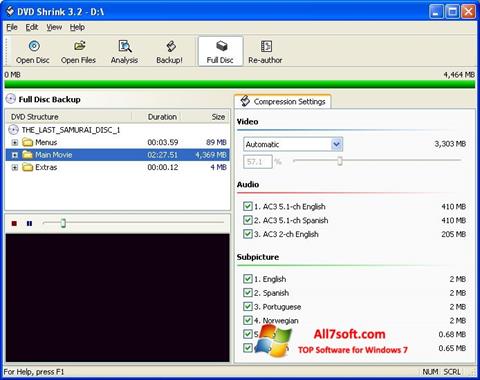 Zrzut ekranu DVD Shrink na Windows 7