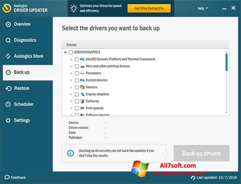 Zrzut ekranu Auslogics Driver Updater na Windows 7