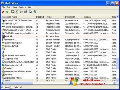 Zrzut ekranu ShellExView na Windows 7