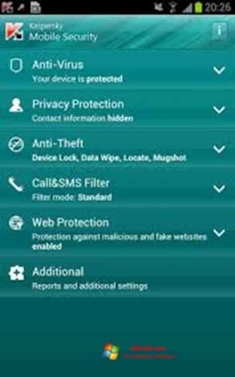 Zrzut ekranu Kaspersky Mobile Security na Windows 7