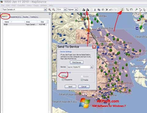 Zrzut ekranu MapSource na Windows 7