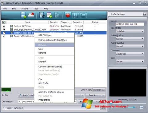 Zrzut ekranu Xilisoft Video Converter na Windows 7