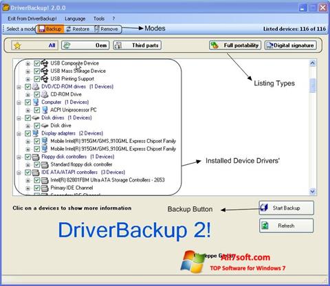 Zrzut ekranu Driver Backup na Windows 7