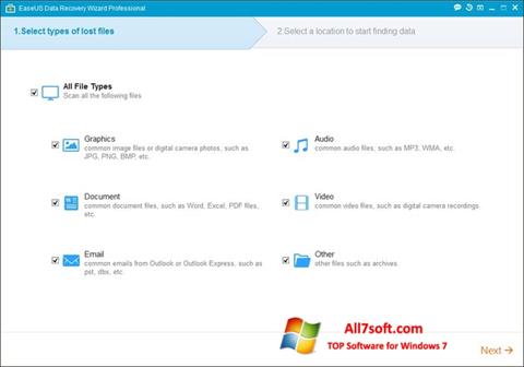 Zrzut ekranu EaseUS Data Recovery Wizard na Windows 7