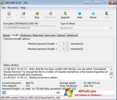 Zrzut ekranu Advanced Archive Password Recovery na Windows 7